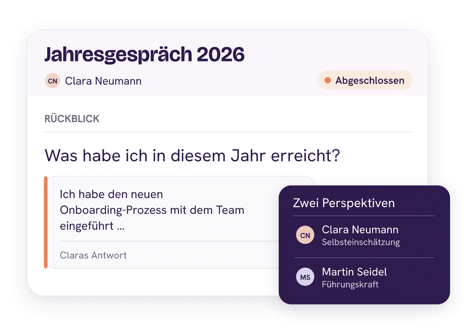 Jahresgespräch 2026 für Clara Neumann mit ihrer Rückblickantwort und den Perspektiven von Clara und Martin Seidel.