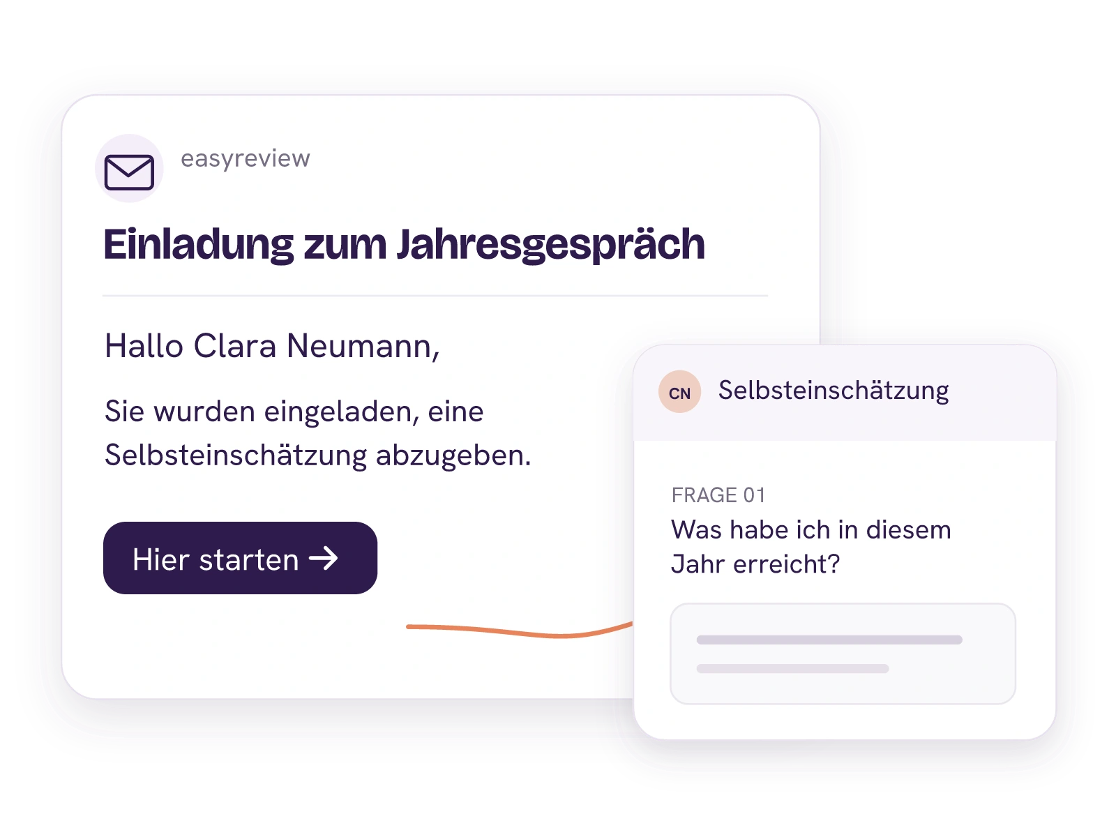 Einladung zum Jahresgespräch mit Zugang zu Claras Fragebogen.