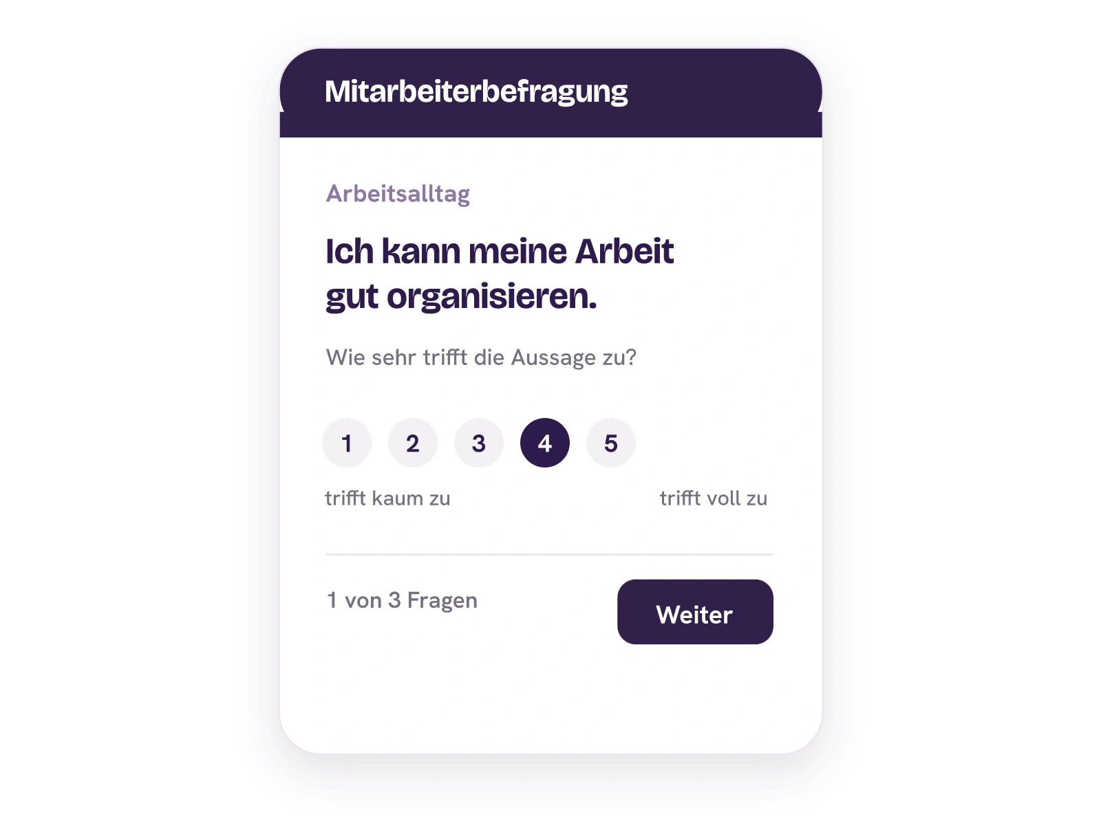 Digitale, anonyme Skalenantwort auf die Frage nach der eigenen Arbeitsorganisation.